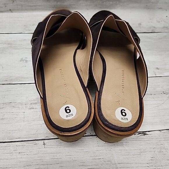 Anthropologie Criss-Cross Brown Suede Block Heel Slip-on Sandals Mules Sz 9 - Picture 4 of 10